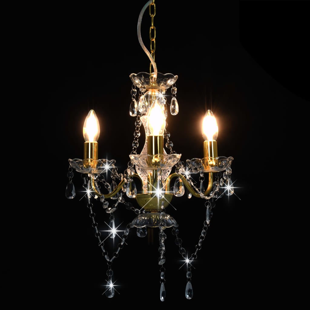 vidaXL Candelabru cu mărgele, auriu, rotund, 3 becuri E14 vidaXL Candelabru cu mărgele, auriu, rotund, 3 becuri E14