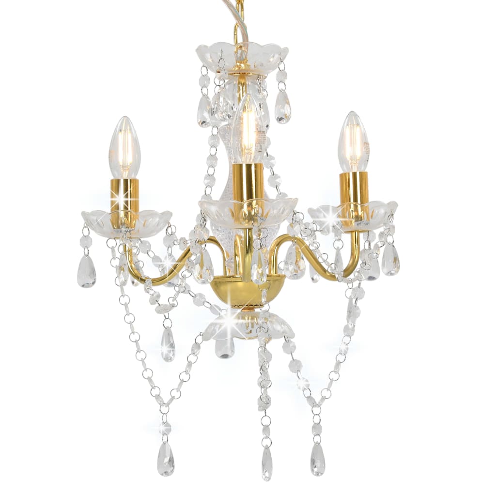 vidaXL Candelabru cu mărgele, auriu, rotund, 3 becuri E14 vidaXL Candelabru cu mărgele, auriu, rotund, 3 becuri E14