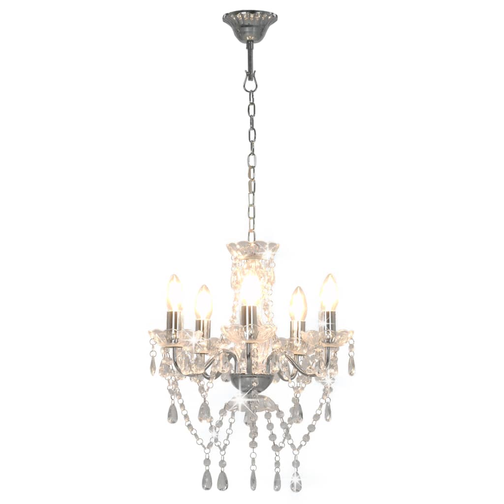 vidaXL Candelabru cu mărgele de cristal, argintiu, rotund, 5 x E14 vidaXL Candelabru cu mărgele de cristal, argintiu, rotund, 5 x E14