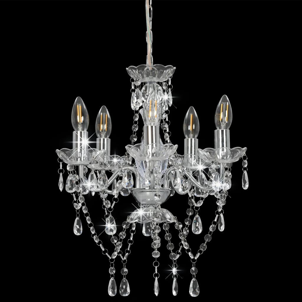 vidaXL Candelabru cu mărgele de cristal, argintiu, rotund, 5 x E14 vidaXL Candelabru cu mărgele de cristal, argintiu, rotund, 5 x E14