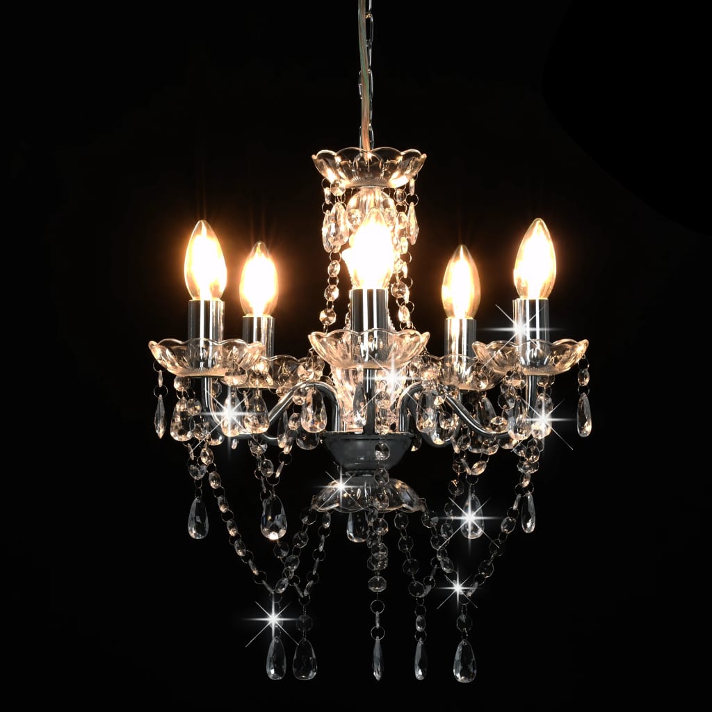 vidaXL Candelabru cu mărgele de cristal, argintiu, rotund, 5 x E14 vidaXL Candelabru cu mărgele de cristal, argintiu, rotund, 5 x E14