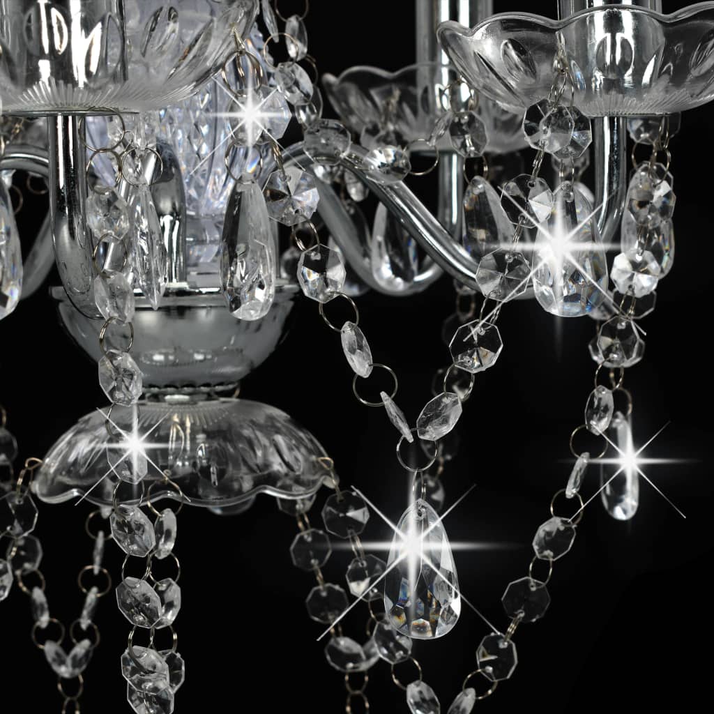vidaXL Candelabru cu mărgele de cristal, argintiu, rotund, 5 x E14 vidaXL Candelabru cu mărgele de cristal, argintiu, rotund, 5 x E14