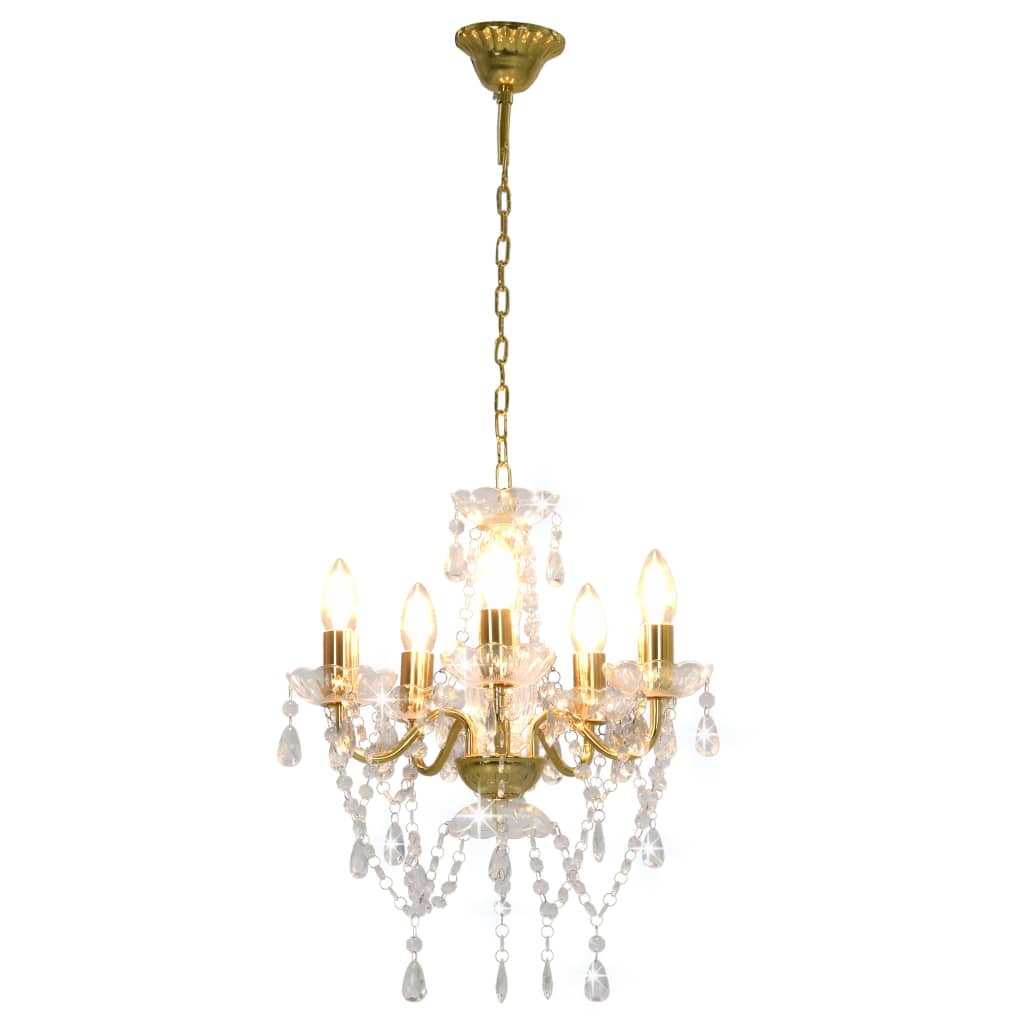 vidaXL Candelabru cu mărgele de cristal, auriu, rotund, 5 x E14 vidaXL Candelabru cu mărgele de cristal, auriu, rotund, 5 x E14