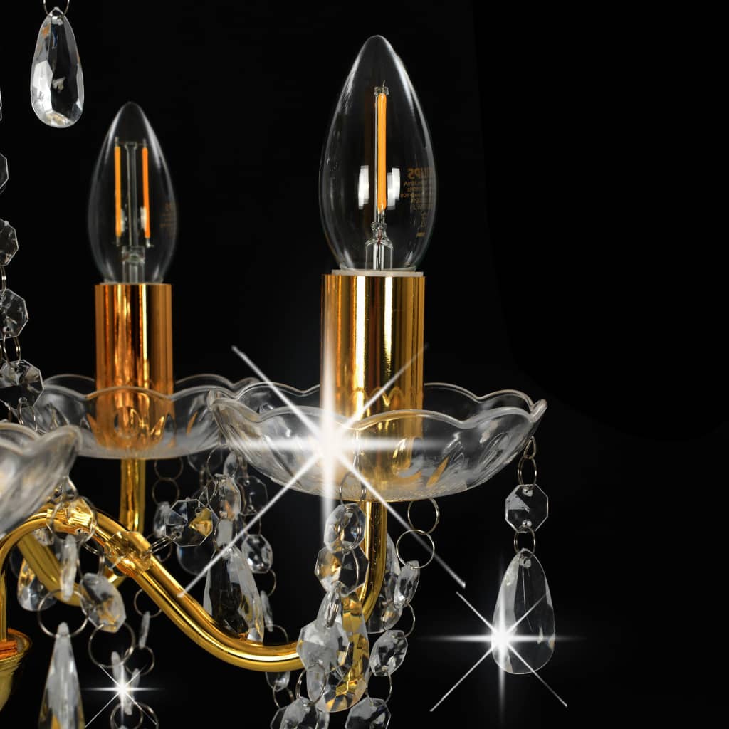 vidaXL Candelabru cu mărgele de cristal, auriu, rotund, 5 x E14 vidaXL Candelabru cu mărgele de cristal, auriu, rotund, 5 x E14