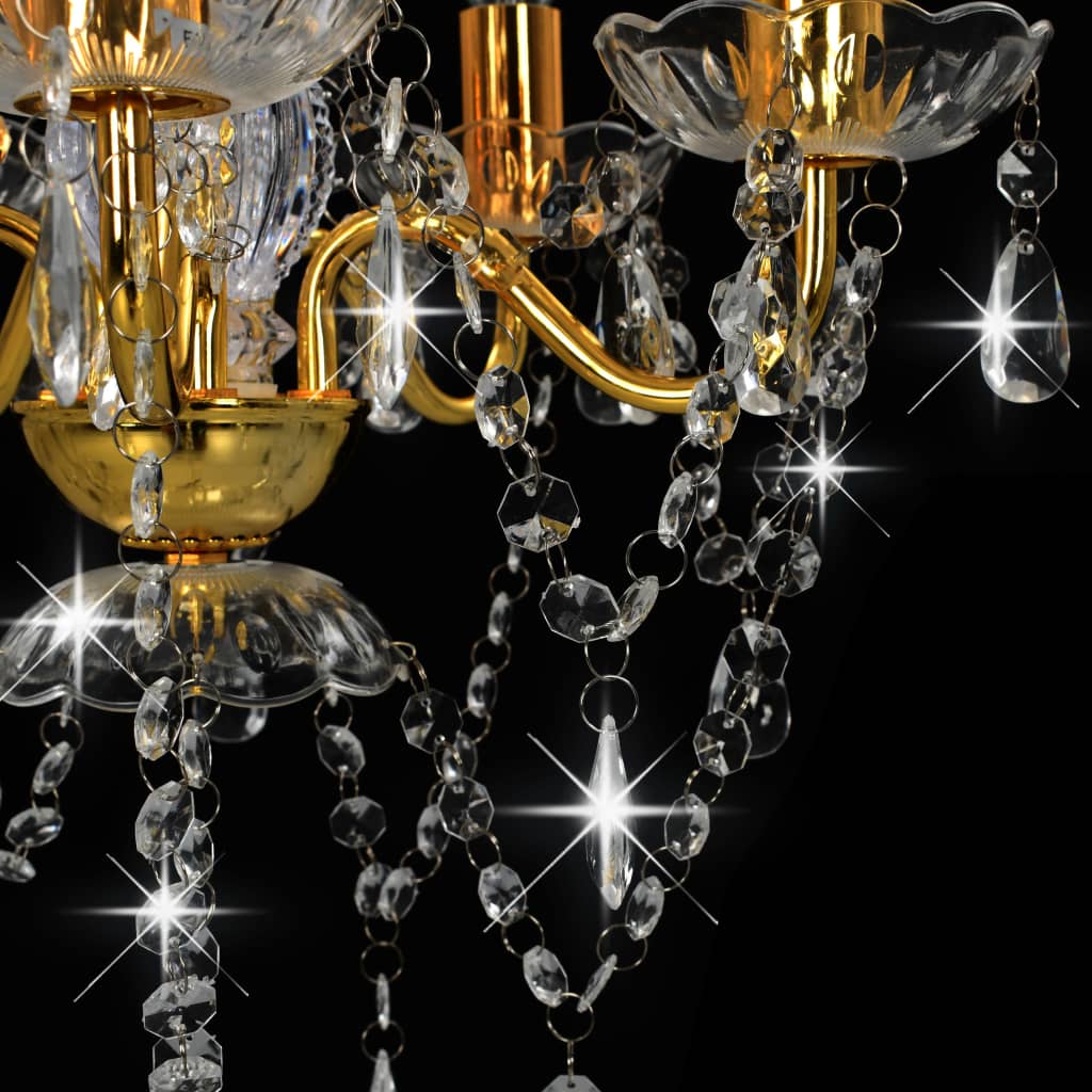 vidaXL Candelabru cu mărgele de cristal, auriu, rotund, 5 x E14 vidaXL Candelabru cu mărgele de cristal, auriu, rotund, 5 x E14
