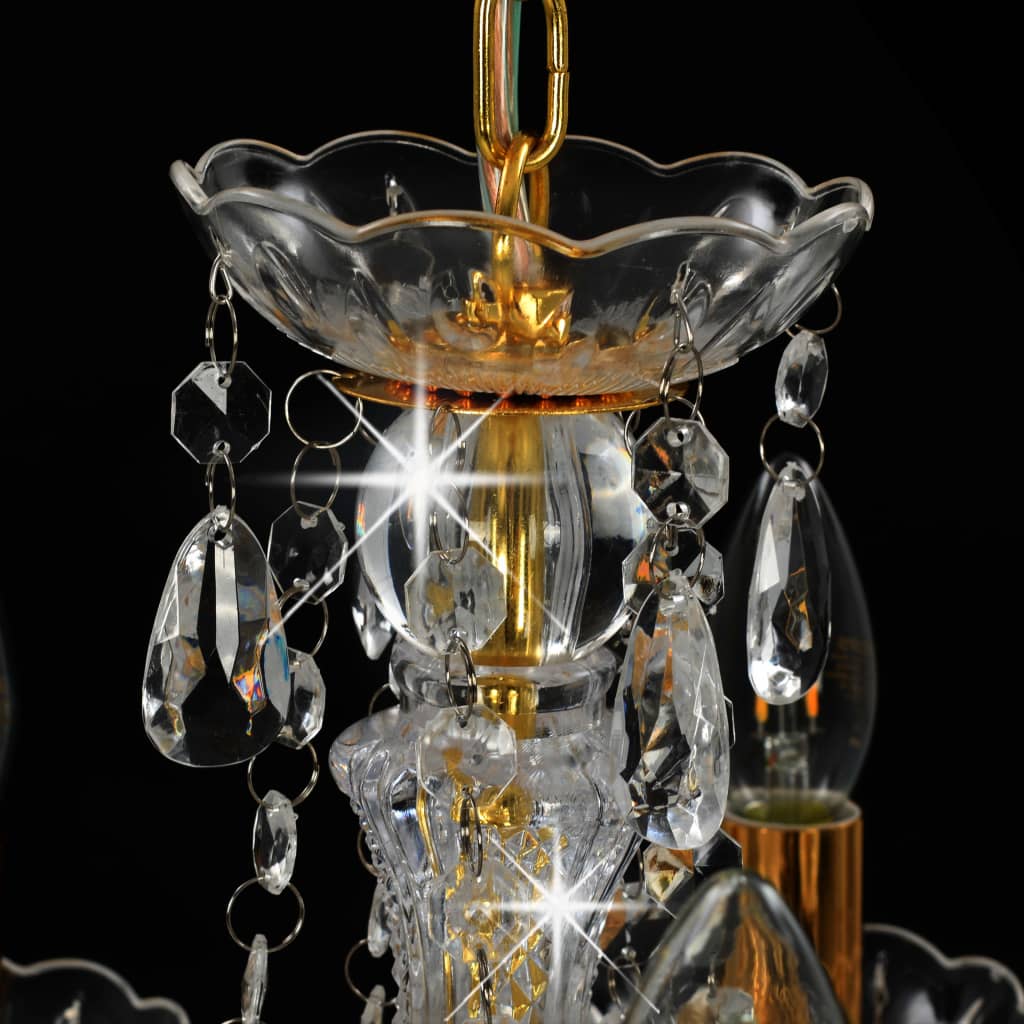 vidaXL Candelabru cu mărgele de cristal, auriu, rotund, 5 x E14 vidaXL Candelabru cu mărgele de cristal, auriu, rotund, 5 x E14