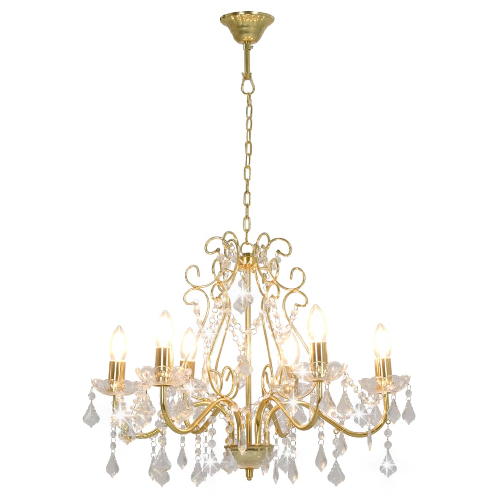 vidaXL Candelabru cu mărgele de cristal, auriu, rotund, 6 x E14 vidaXL Candelabru cu mărgele de cristal, auriu, rotund, 6 x E14