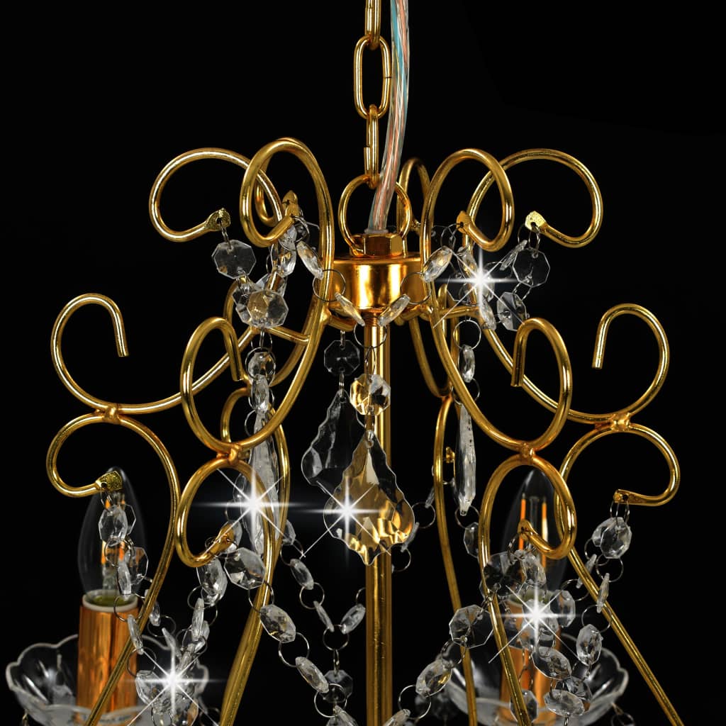 vidaXL Candelabru cu mărgele de cristal, auriu, rotund, 6 x E14 vidaXL Candelabru cu mărgele de cristal, auriu, rotund, 6 x E14