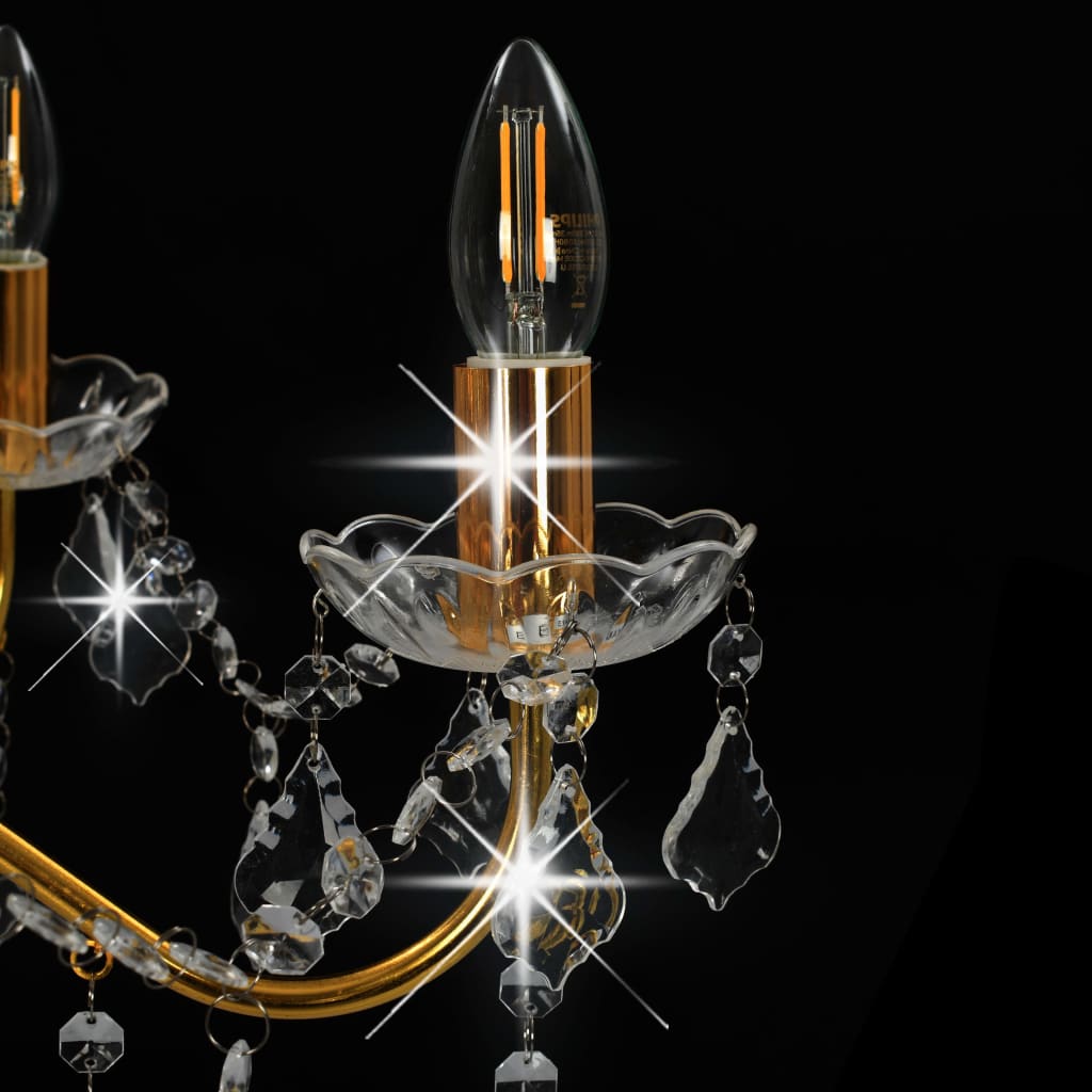 vidaXL Candelabru cu mărgele de cristal, auriu, rotund, 6 x E14 vidaXL Candelabru cu mărgele de cristal, auriu, rotund, 6 x E14