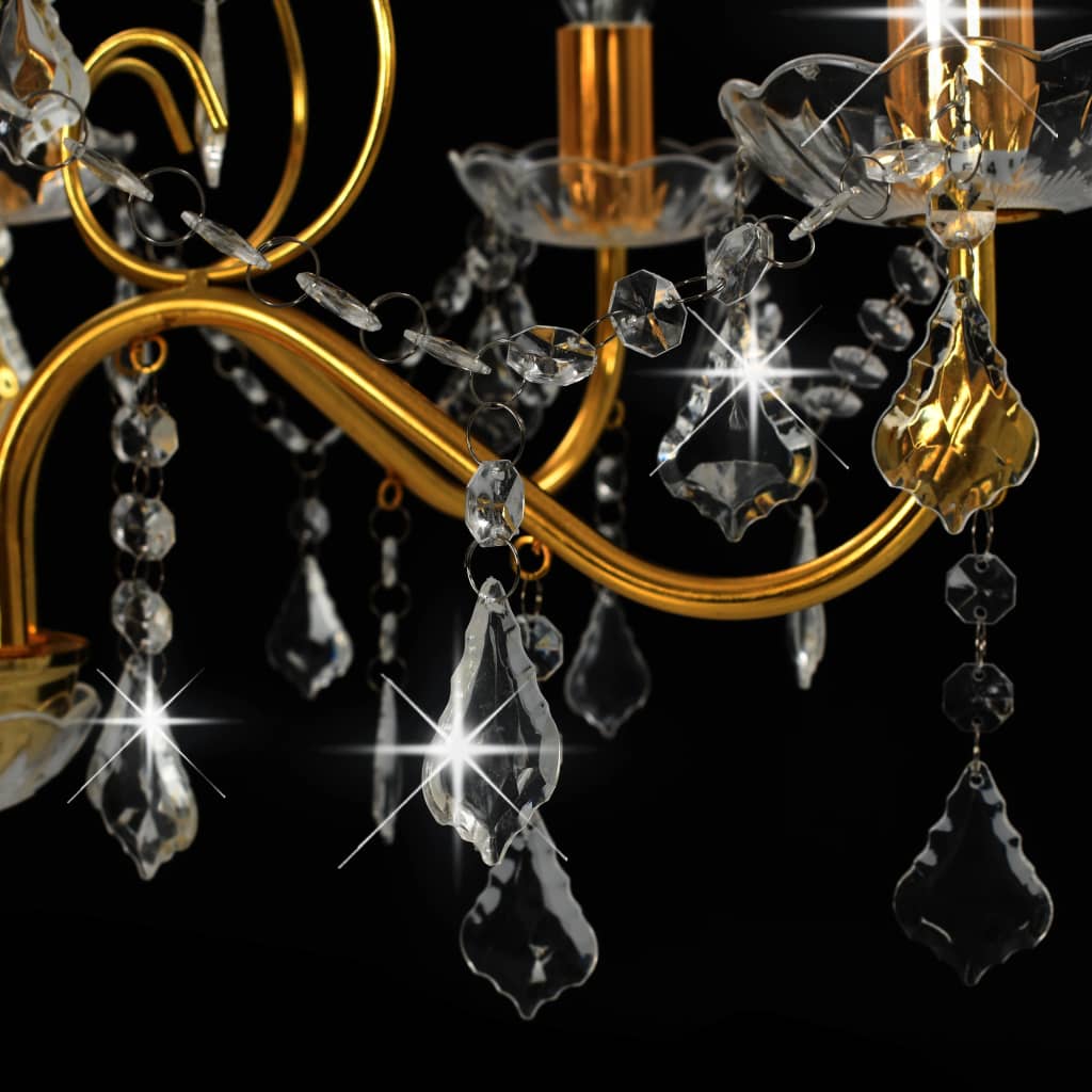 vidaXL Candelabru cu mărgele de cristal, auriu, rotund, 6 x E14 vidaXL Candelabru cu mărgele de cristal, auriu, rotund, 6 x E14