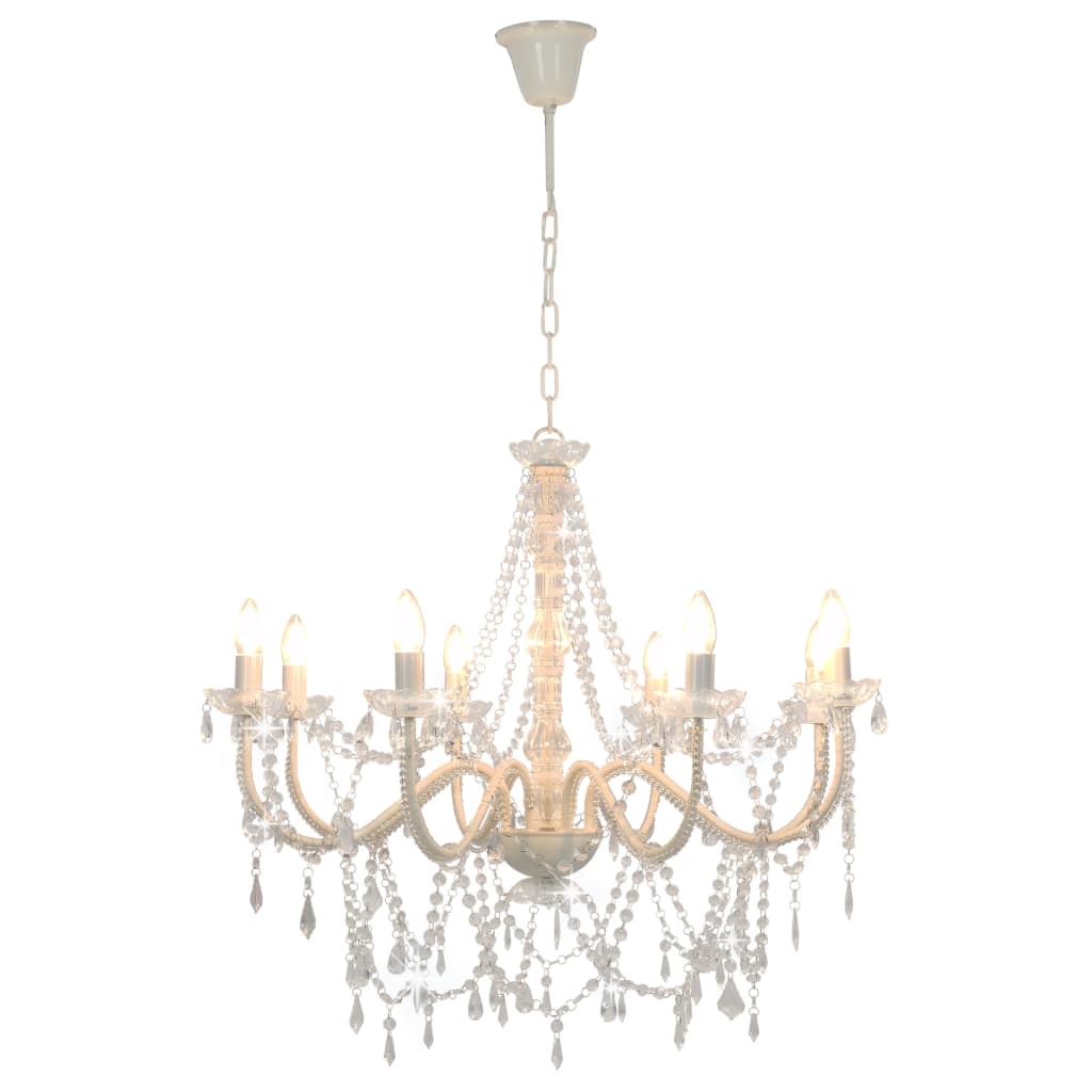 vidaXL Candelabru cu mărgele, alb, 8 becuri E14 vidaXL Candelabru cu mărgele, alb, 8 becuri E14