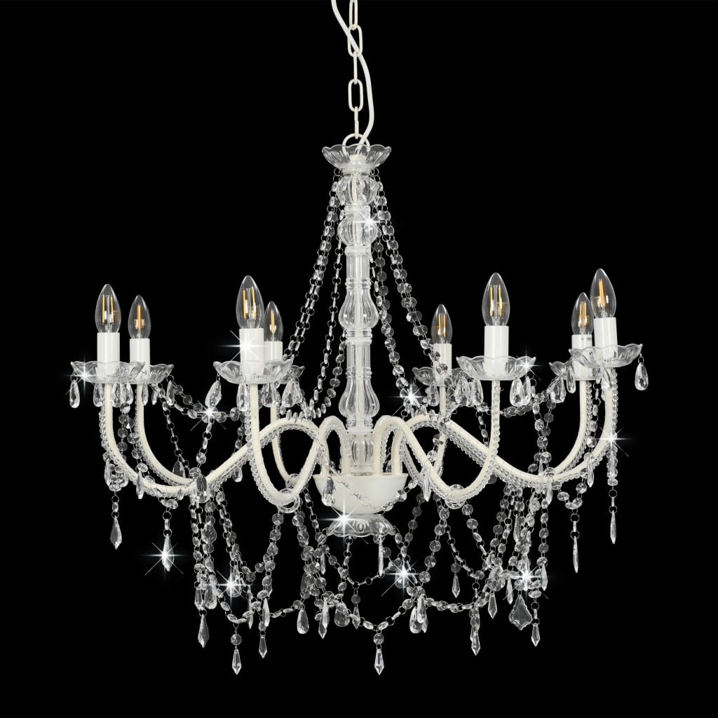 vidaXL Candelabru cu mărgele, alb, 8 becuri E14 vidaXL Candelabru cu mărgele, alb, 8 becuri E14