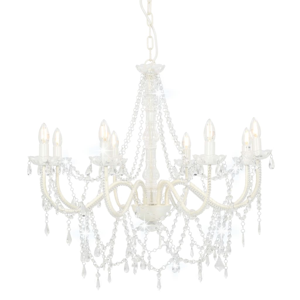 vidaXL Candelabru cu mărgele, alb, 8 becuri E14 vidaXL Candelabru cu mărgele, alb, 8 becuri E14
