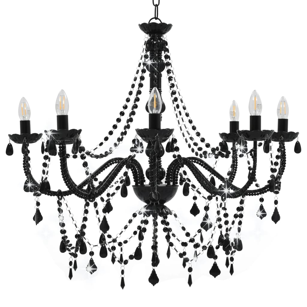 vidaXL Candelabru cu mărgele, negru, 8 becuri E14 vidaXL Candelabru cu mărgele, negru, 8 becuri E14