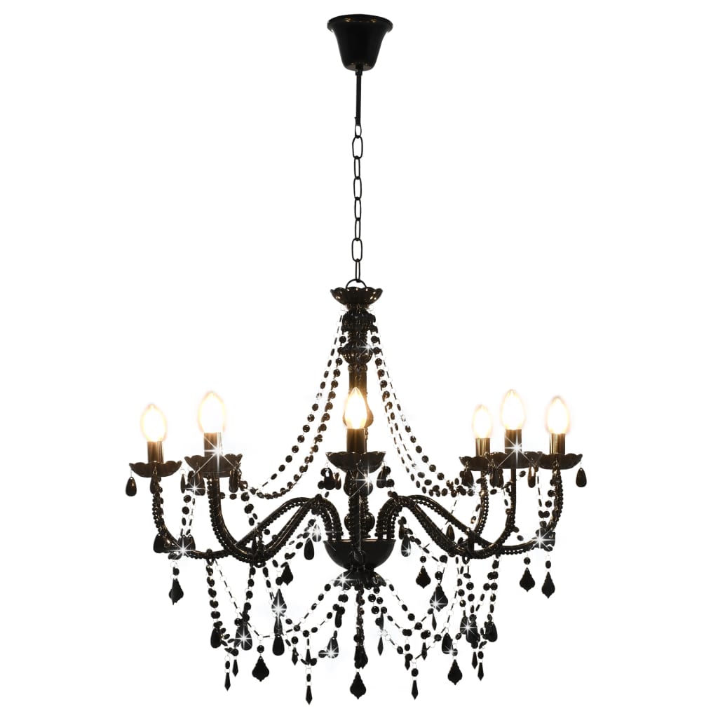 vidaXL Candelabru cu mărgele, negru, 8 becuri E14 vidaXL Candelabru cu mărgele, negru, 8 becuri E14