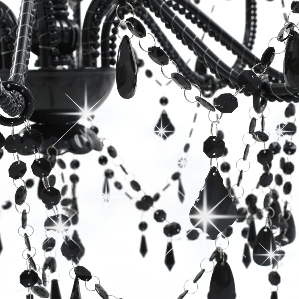 vidaXL Candelabru cu mărgele, negru, 8 becuri E14 vidaXL Candelabru cu mărgele, negru, 8 becuri E14