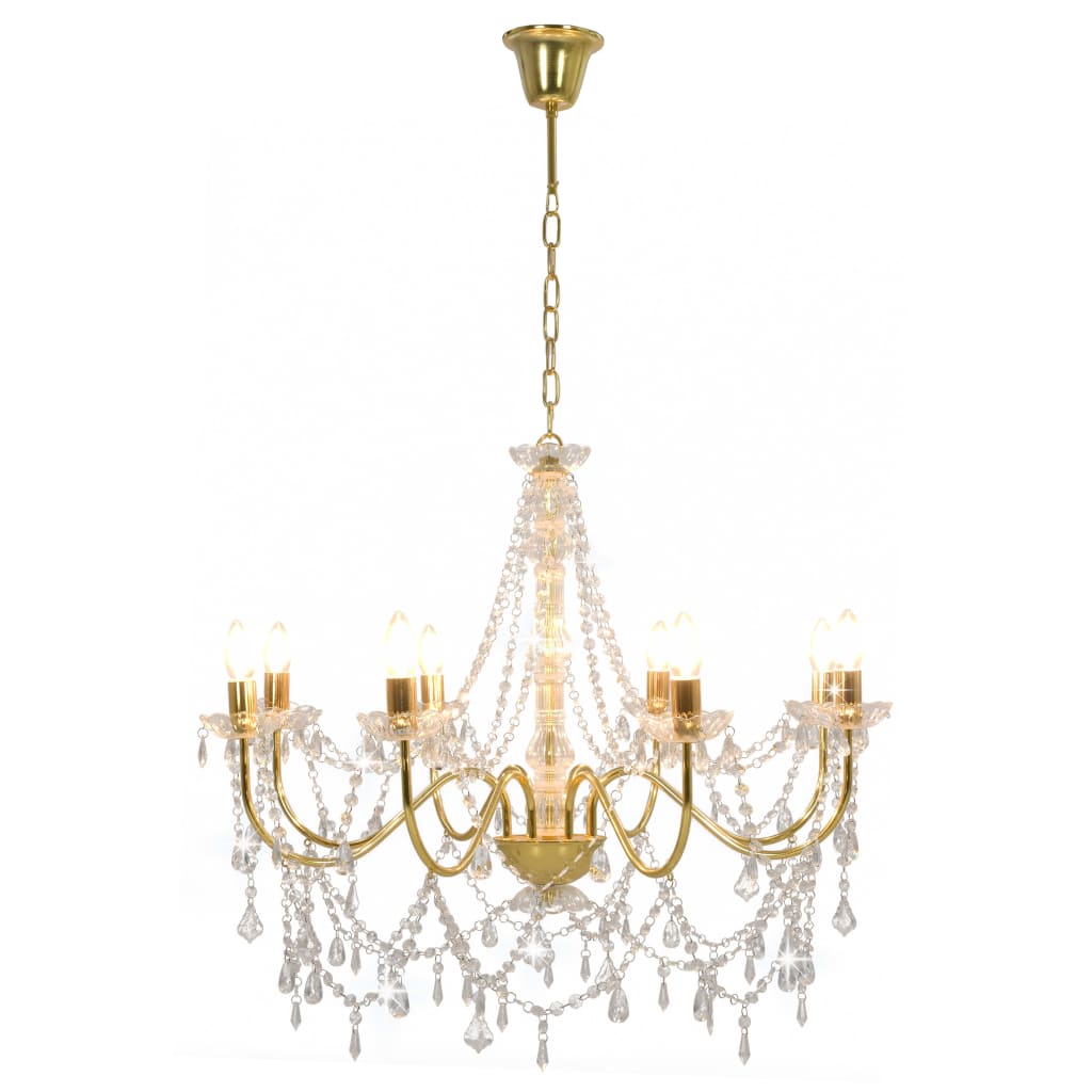vidaXL Candelabru cu mărgele, auriu, 8 becuri E14 vidaXL Candelabru cu mărgele, auriu, 8 becuri E14