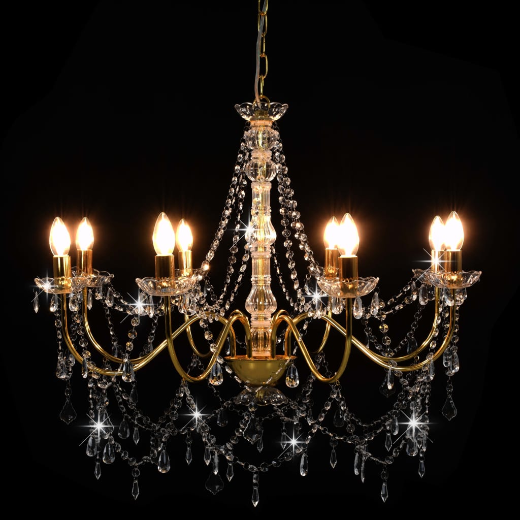 vidaXL Candelabru cu mărgele, auriu, 8 becuri E14 vidaXL Candelabru cu mărgele, auriu, 8 becuri E14