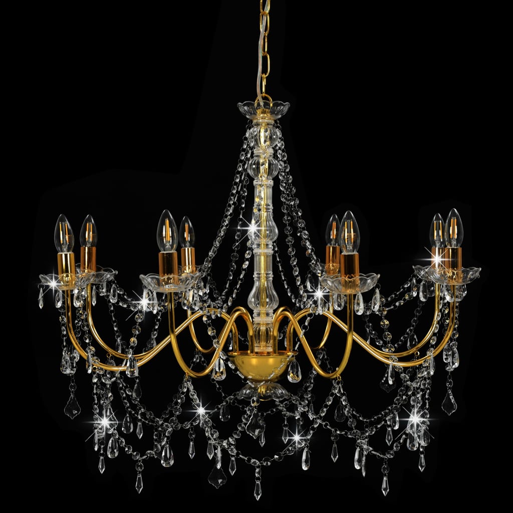 vidaXL Candelabru cu mărgele, auriu, 8 becuri E14 vidaXL Candelabru cu mărgele, auriu, 8 becuri E14