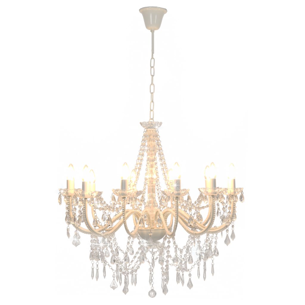 vidaXL Candelabru cu mărgele, alb, 12 becuri E14 vidaXL Candelabru cu mărgele, alb, 12 becuri E14