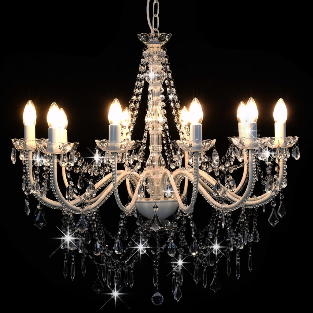 vidaXL Candelabru cu mărgele, alb, 12 becuri E14 vidaXL Candelabru cu mărgele, alb, 12 becuri E14