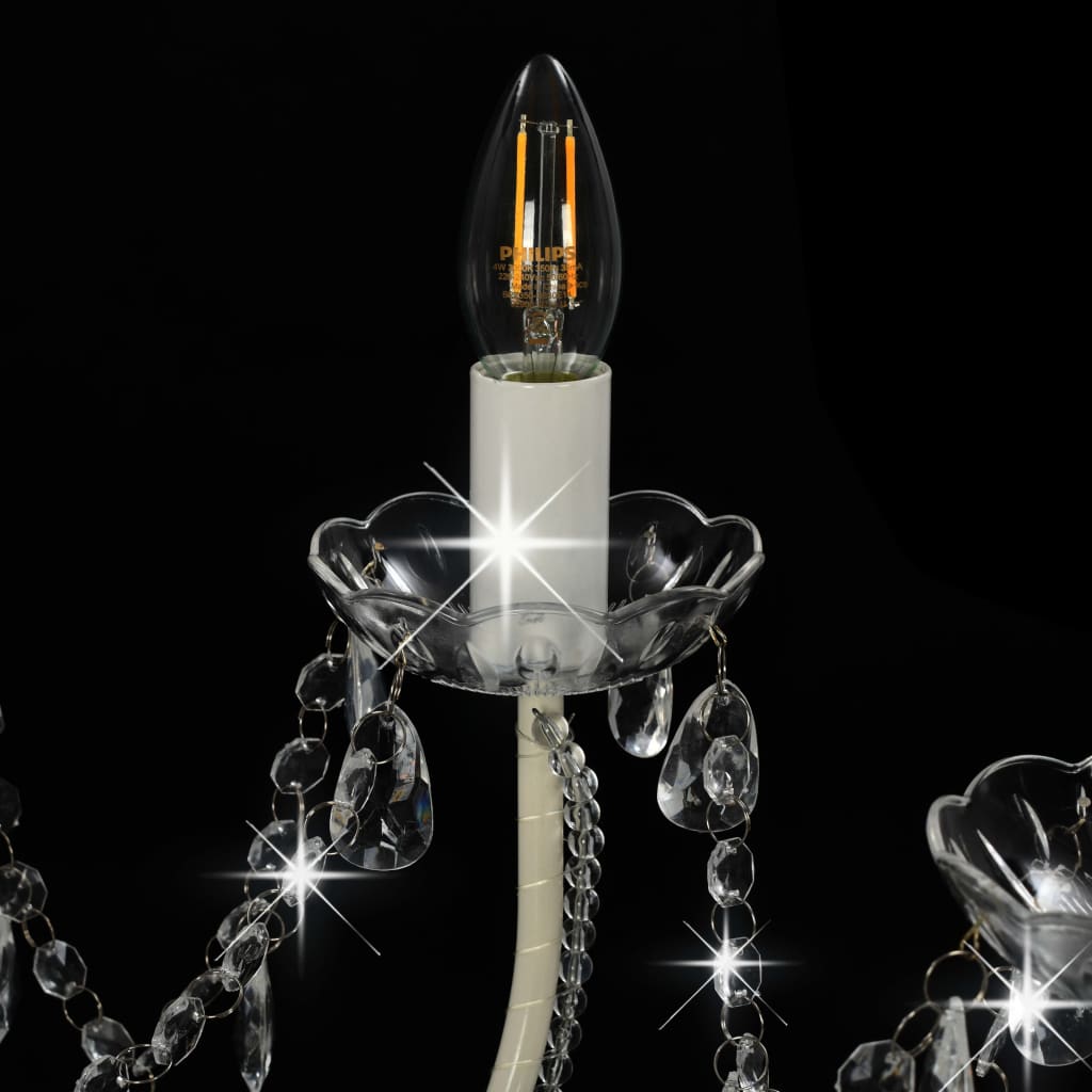 vidaXL Candelabru cu mărgele, alb, 12 becuri E14 vidaXL Candelabru cu mărgele, alb, 12 becuri E14