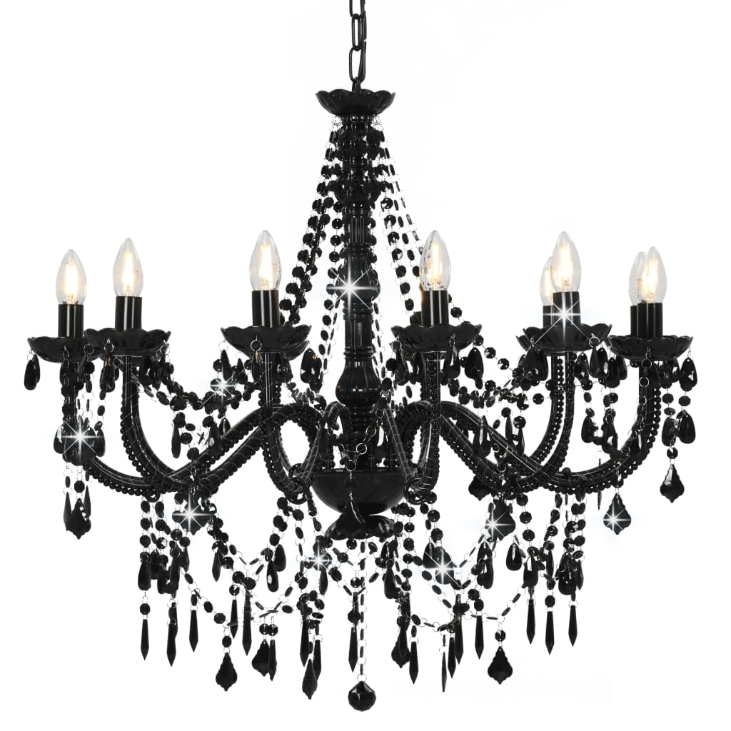 vidaXL Candelabru cu mărgele, negru, 12 becuri x E14 vidaXL Candelabru cu mărgele, negru, 12 becuri x E14