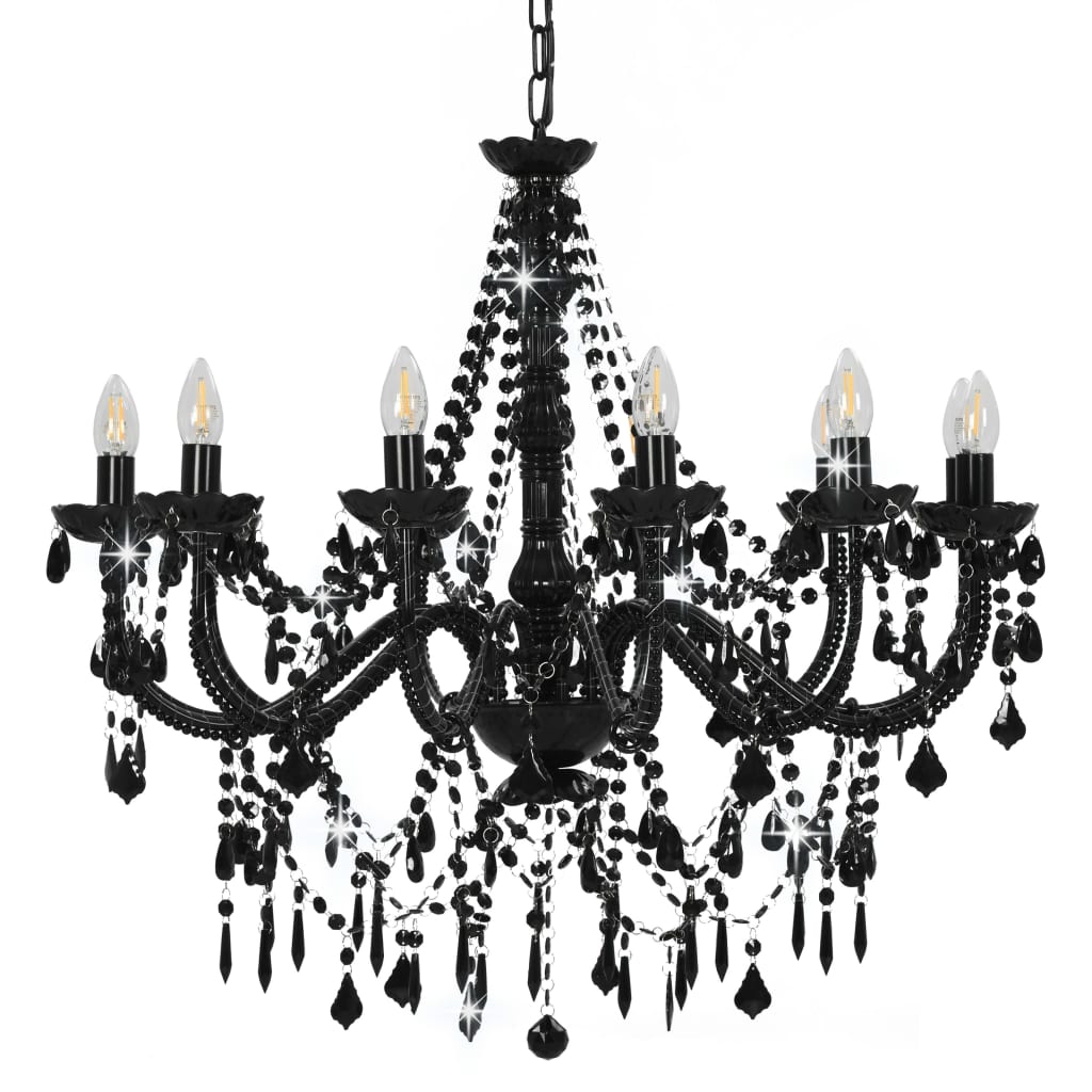 vidaXL Candelabru cu mărgele, negru, 12 becuri x E14 vidaXL Candelabru cu mărgele, negru, 12 becuri x E14