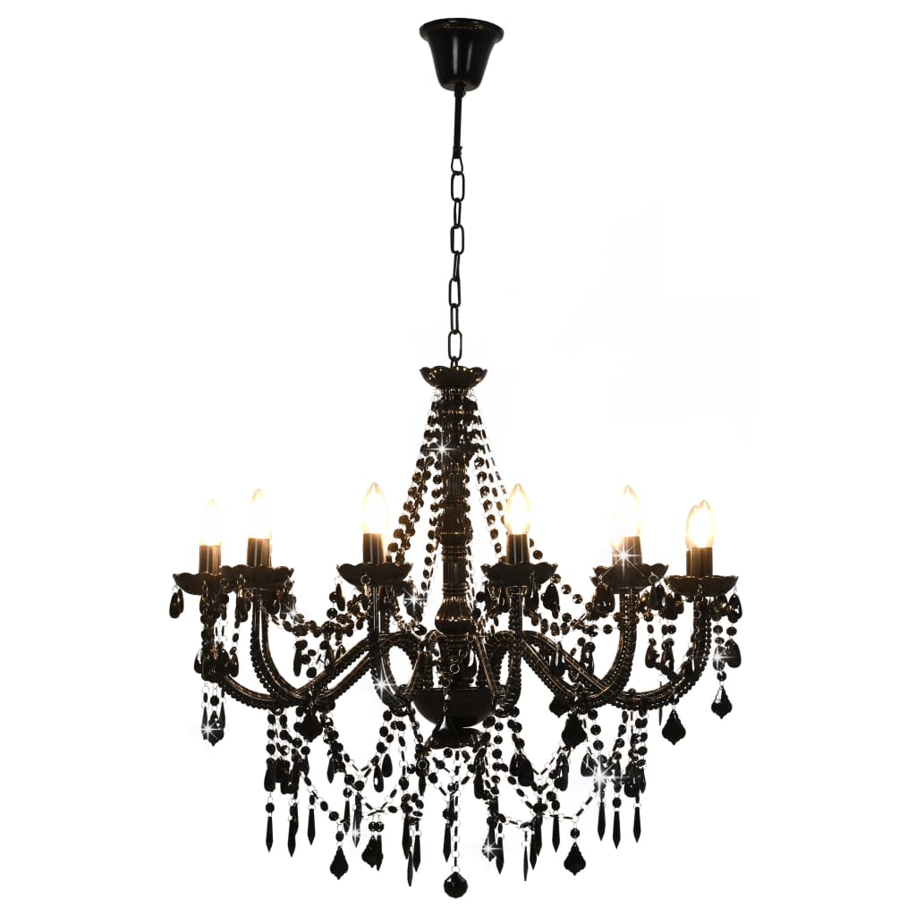 vidaXL Candelabru cu mărgele, negru, 12 becuri x E14 vidaXL Candelabru cu mărgele, negru, 12 becuri x E14