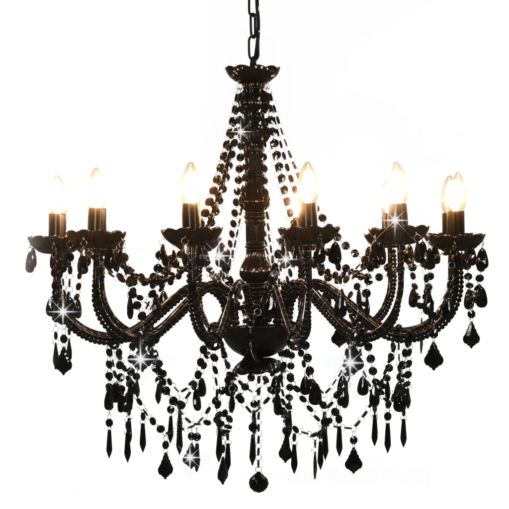 vidaXL Candelabru cu mărgele, negru, 12 becuri x E14 vidaXL Candelabru cu mărgele, negru, 12 becuri x E14