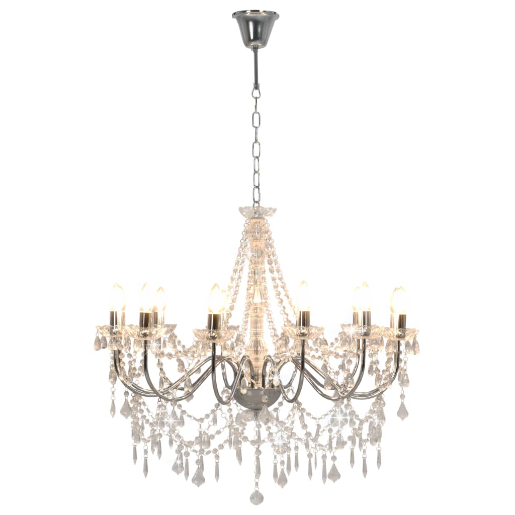 vidaXL Candelabru cu mărgele, argintiu, 12 becuri x E14 vidaXL Candelabru cu mărgele, argintiu, 12 becuri x E14