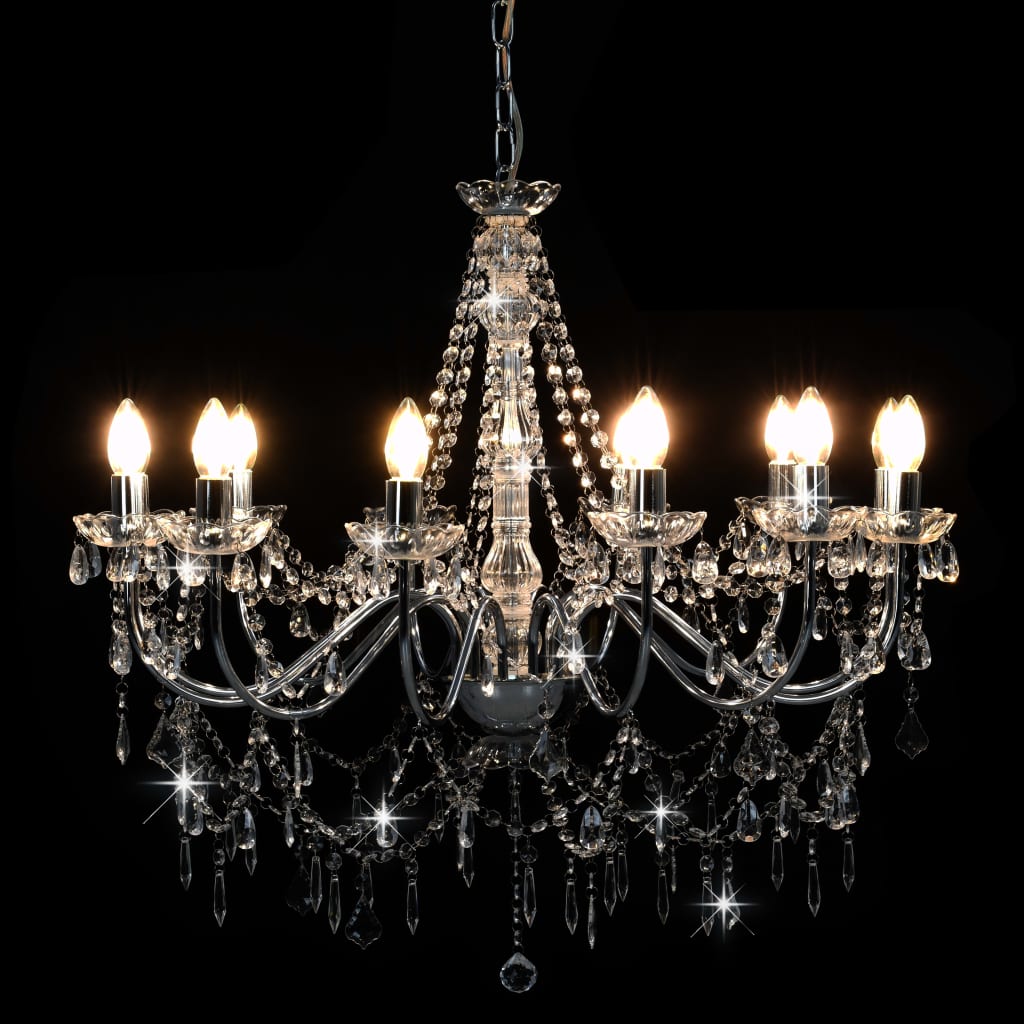 vidaXL Candelabru cu mărgele, argintiu, 12 becuri x E14 vidaXL Candelabru cu mărgele, argintiu, 12 becuri x E14