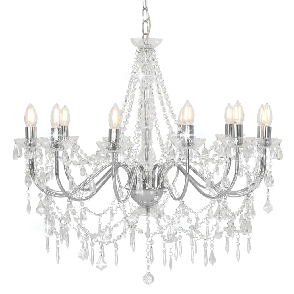 vidaXL Candelabru cu mărgele, argintiu, 12 becuri x E14 vidaXL Candelabru cu mărgele, argintiu, 12 becuri x E14