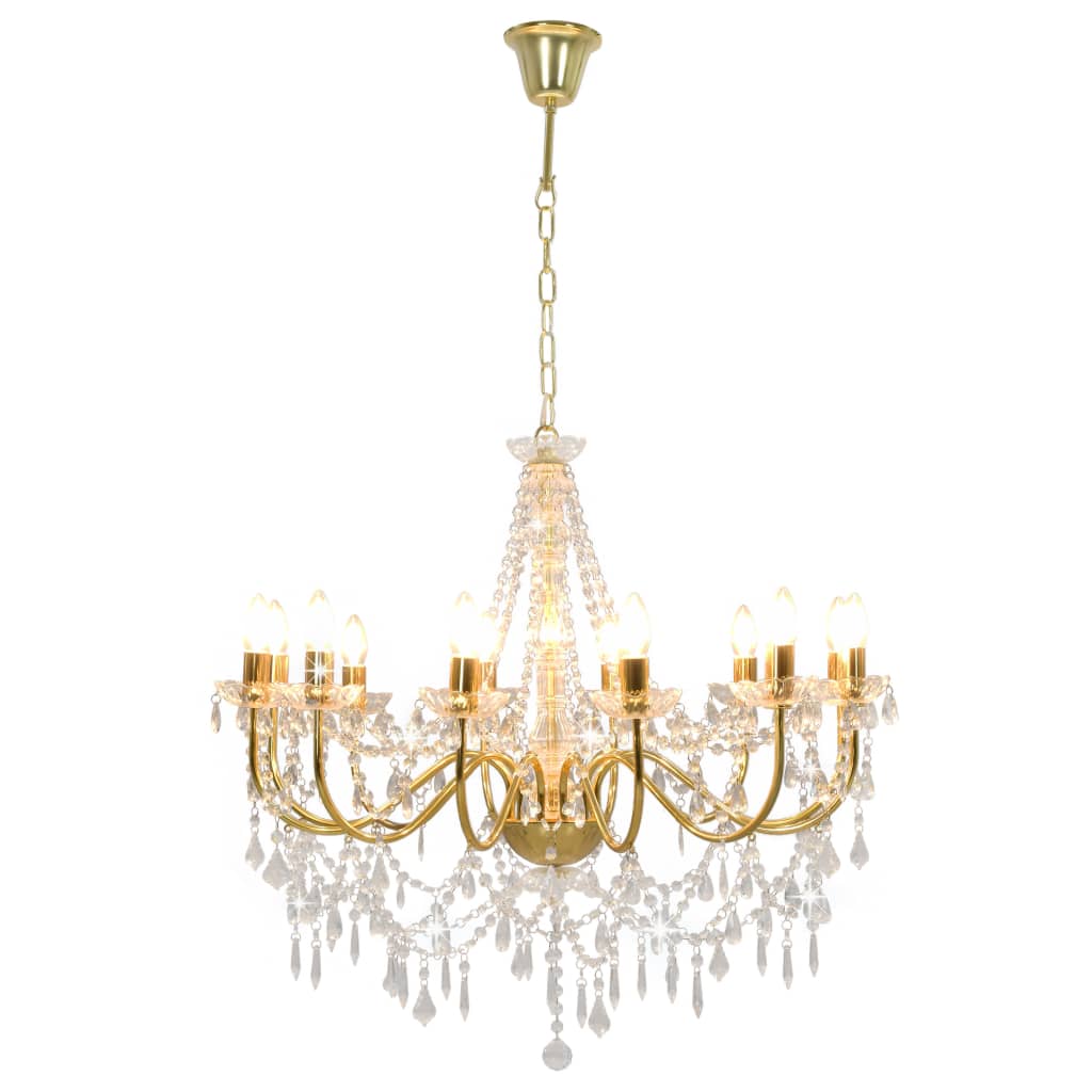 vidaXL Candelabru cu mărgele, auriu, 12 becuri E14 vidaXL Candelabru cu mărgele, auriu, 12 becuri E14
