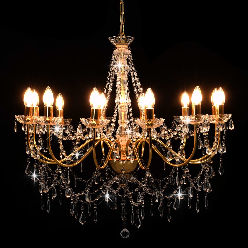 vidaXL Candelabru cu mărgele, auriu, 12 becuri E14 vidaXL Candelabru cu mărgele, auriu, 12 becuri E14