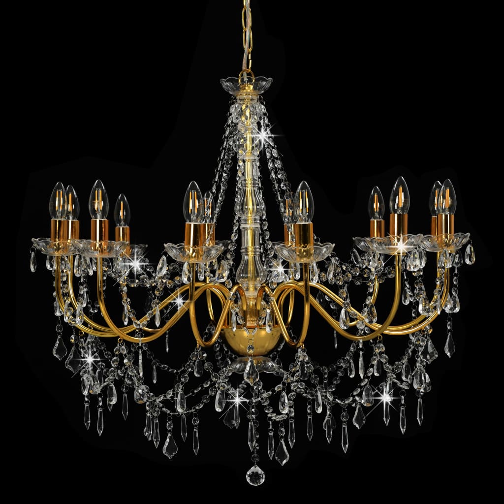 vidaXL Candelabru cu mărgele, auriu, 12 becuri E14 vidaXL Candelabru cu mărgele, auriu, 12 becuri E14