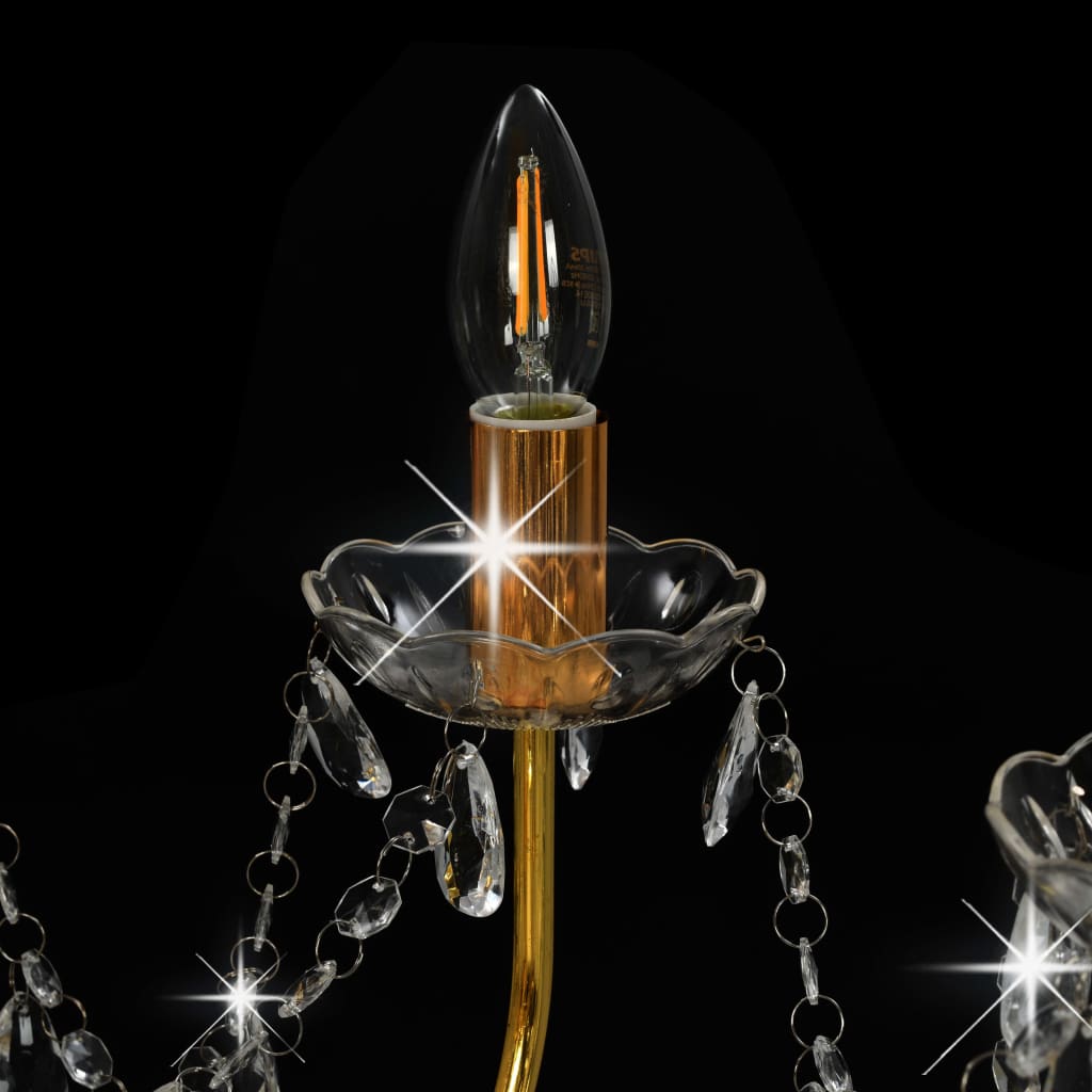 vidaXL Candelabru cu mărgele, auriu, 12 becuri E14 vidaXL Candelabru cu mărgele, auriu, 12 becuri E14