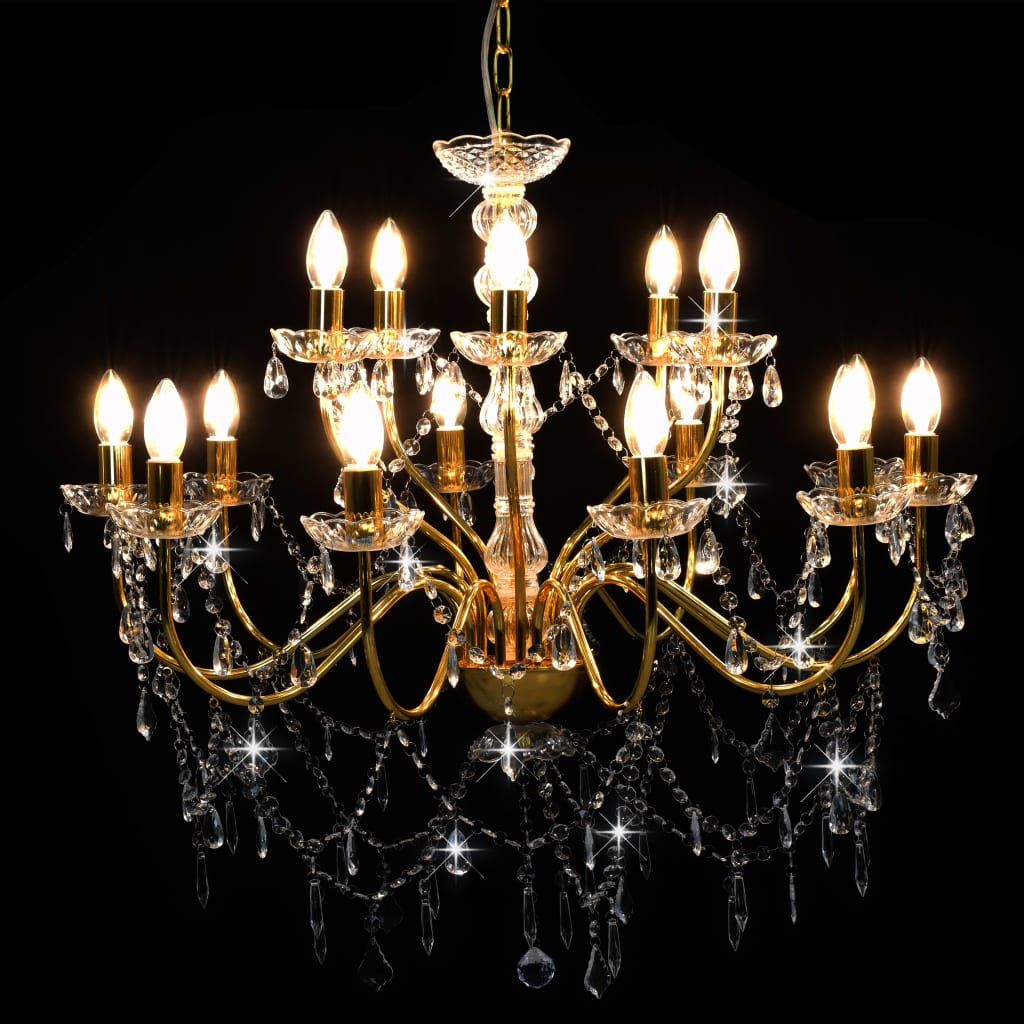 vidaXL Candelabru cu 2 rânduri, auriu, becuri 15 x E14 vidaXL Candelabru cu 2 rânduri, auriu, becuri 15 x E14