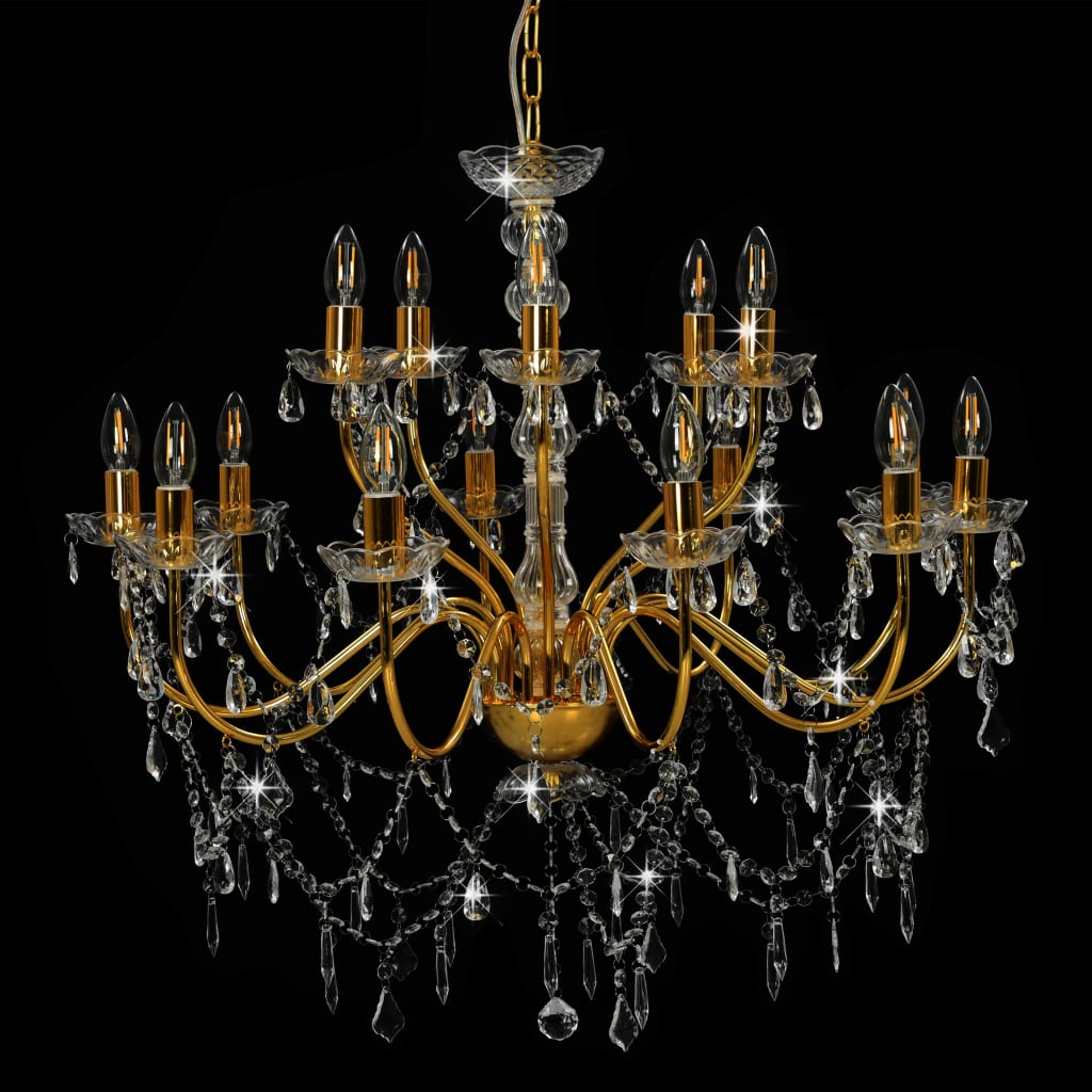 vidaXL Candelabru cu 2 rânduri, auriu, becuri 15 x E14 vidaXL Candelabru cu 2 rânduri, auriu, becuri 15 x E14