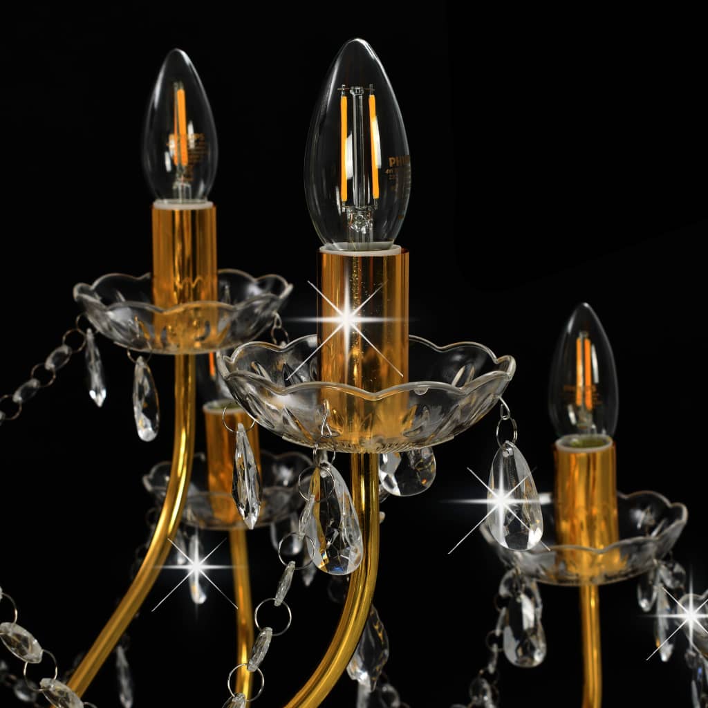 vidaXL Candelabru cu 2 rânduri, auriu, becuri 15 x E14 vidaXL Candelabru cu 2 rânduri, auriu, becuri 15 x E14