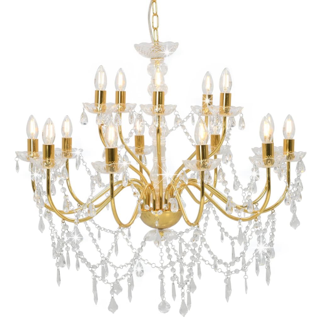 vidaXL Candelabru cu 2 rânduri, auriu, becuri 15 x E14 vidaXL Candelabru cu 2 rânduri, auriu, becuri 15 x E14