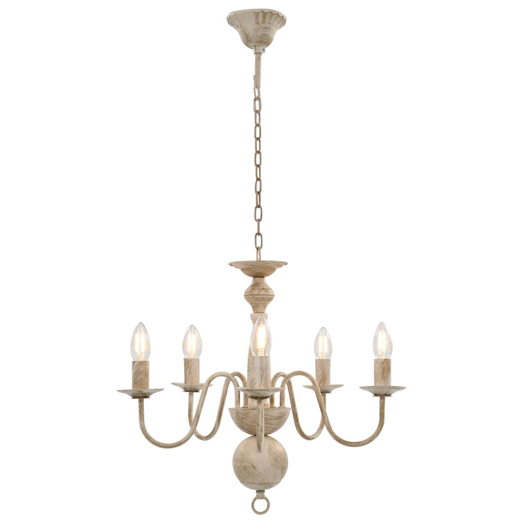 vidaXL Candelabru antichizat, alb, becuri E14 x 5 vidaXL Candelabru antichizat, alb, becuri E14 x 5