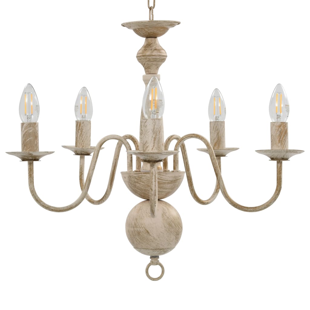 vidaXL Candelabru antichizat, alb, becuri E14 x 5 vidaXL Candelabru antichizat, alb, becuri E14 x 5