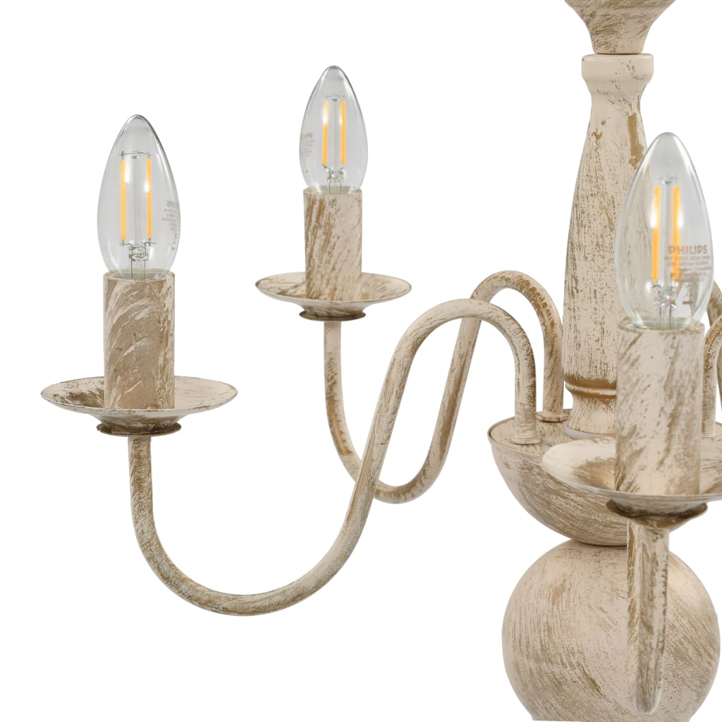 vidaXL Candelabru antichizat, alb, becuri E14 x 5 vidaXL Candelabru antichizat, alb, becuri E14 x 5