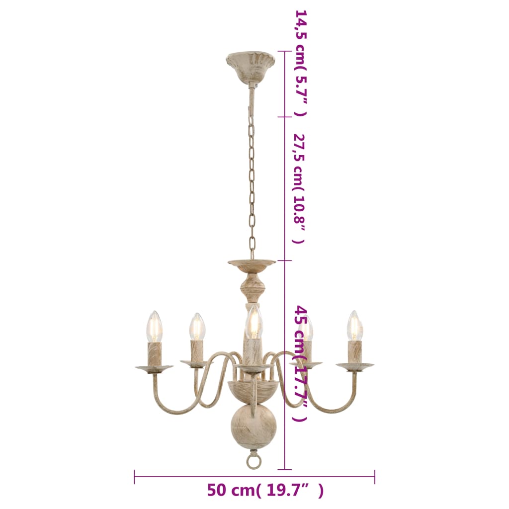 vidaXL Candelabru antichizat, alb, becuri E14 x 5 vidaXL Candelabru antichizat, alb, becuri E14 x 5