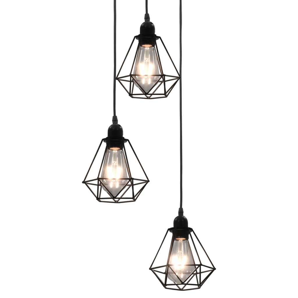 vidaXL Lustră cu design diamant, negru, 3 x bec E27 vidaXL Lustră cu design diamant, negru, 3 x bec E27