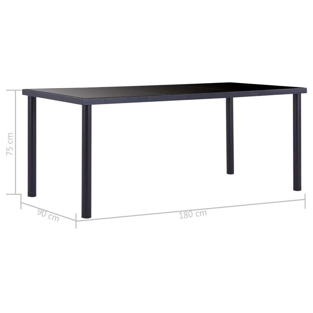 vidaXL Masă de bucătărie, negru, 180 x 90 x 75 cm, sticlă securizată