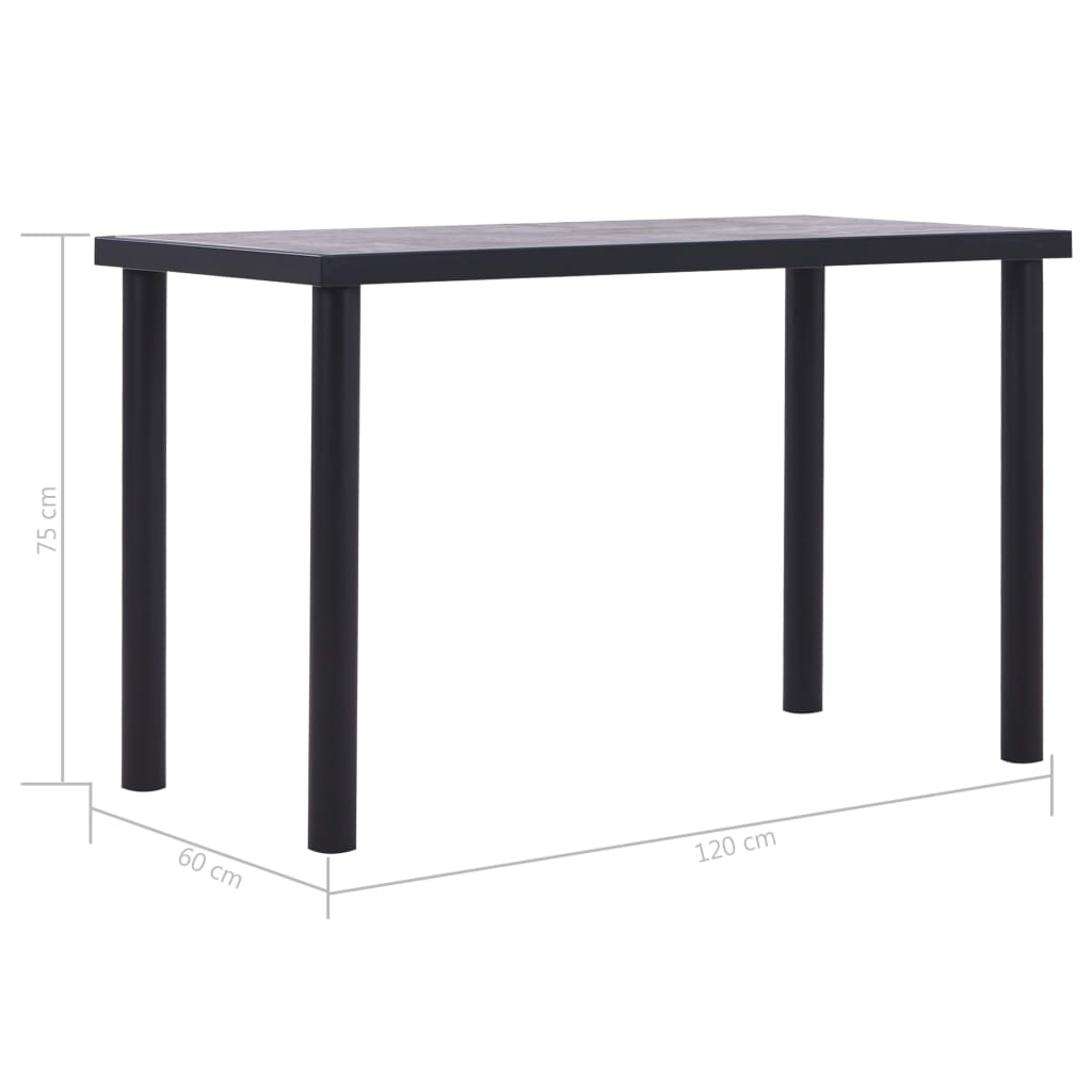 vidaXL Masă de bucătărie, negru & gri beton, 120 x 60 x 75 cm, MDF