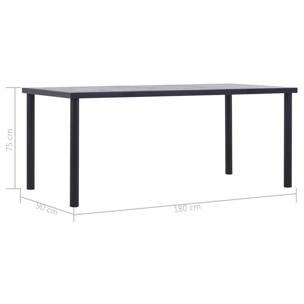 vidaXL Masă de bucătărie, negru & gri beton, 180 x 90 x 75 cm, MDF