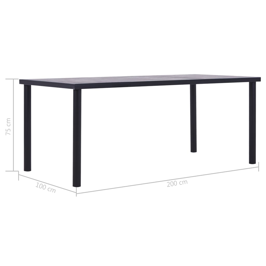 vidaXL Masă de bucătărie, negru & gri beton, 200 x 100 x 75 cm, MDF